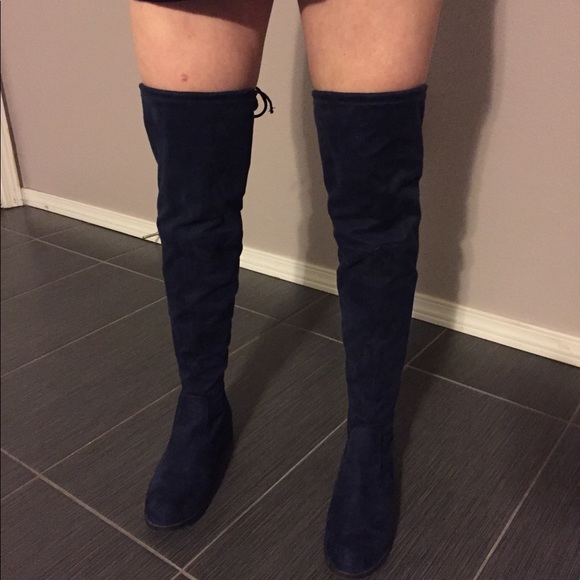 Unisa Shoes - Blue suede thigh high boots